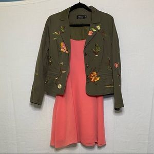 Vintage Tribal khaki green jacket with embroidery detail size 10